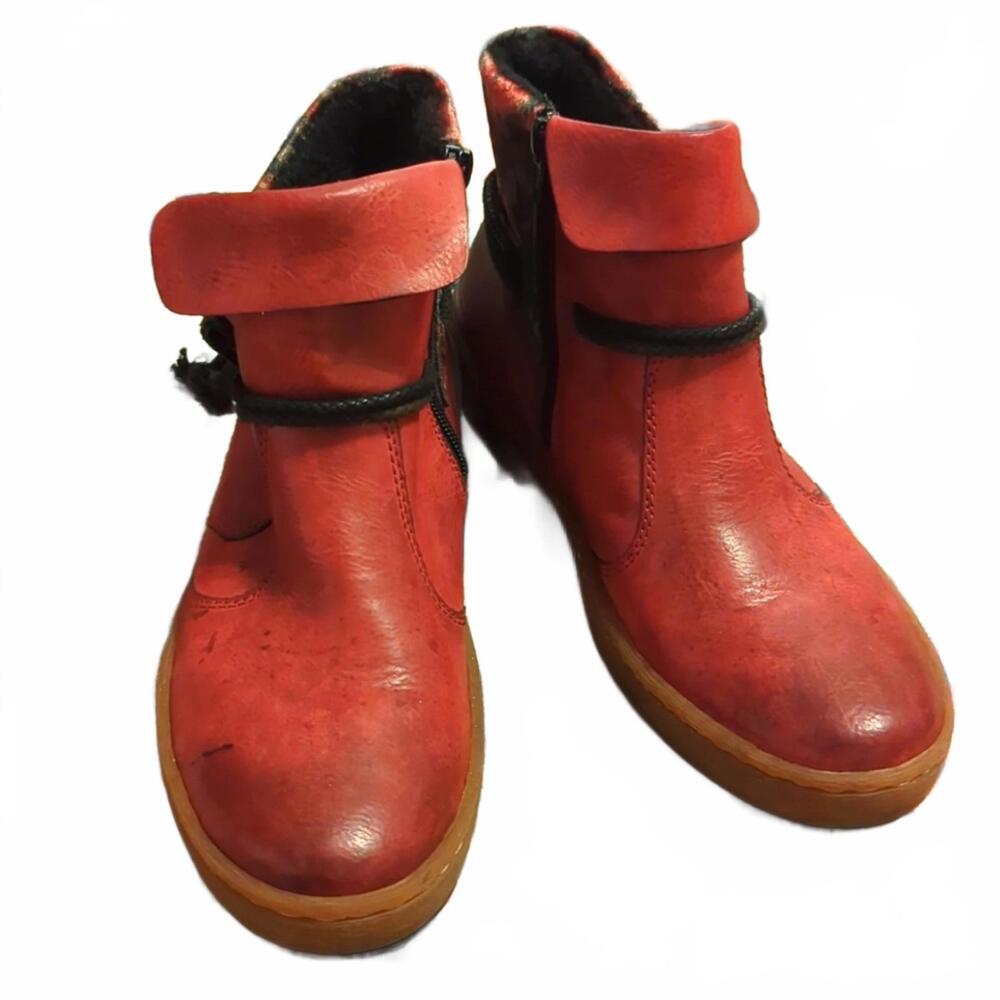 Reiker Cozy Red Leather Women's Ankle Boots - Comfy & Unique!